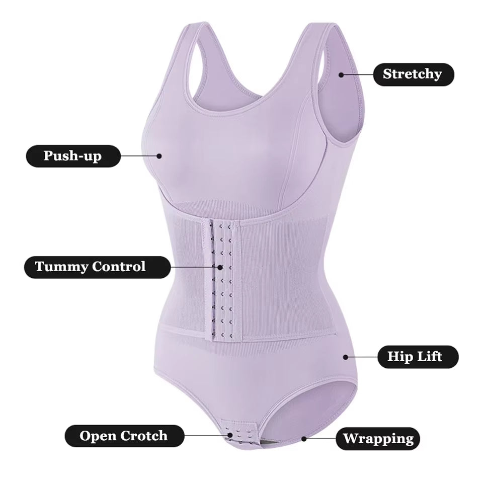 2025 New Bodysuit Shapewear with Zipper Belt Women Tummy Control Fajas Body Shaper Waist Trainer Slimming Cincher Corset Tops